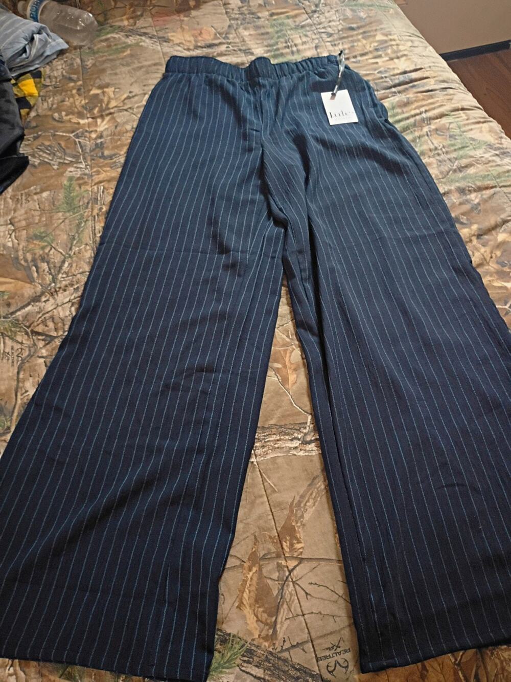 Jules Womens Pull-on Pants Wide-leg Blue Small Striped NWT Elastic Waist